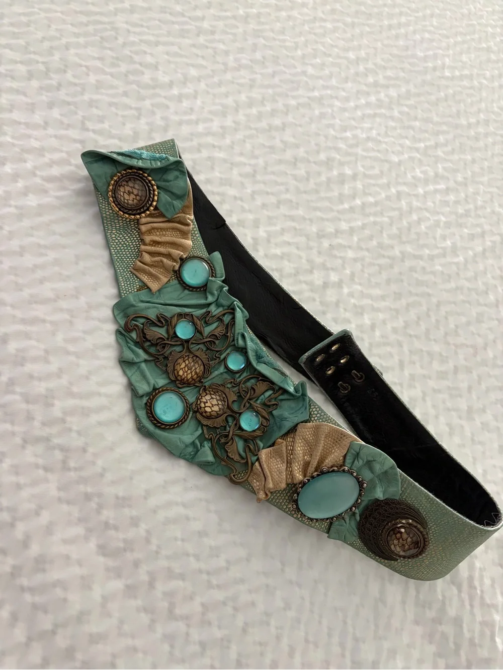 Vintage Nina Arjani Leatherock Belt Boho Artisan Belt Genuine Leather 80’s